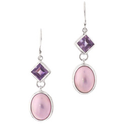 1 9/16" OVAL PINK MABE PEARL AMETHYST 925 STERLING SILVER DROP earrings