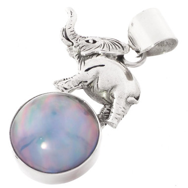 1 3/4" BLUE MABE PEARL WITH ELEPHANT 925 STERLING SILVER pendant
