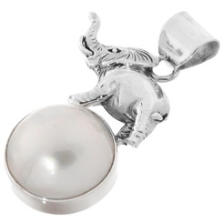 1 3/4" WHITE MABE PEARL WITH ELEPHANT 925 STERLING SILVER pendant