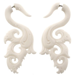 1 1/2" Fake Gauge White Bison Bone Carving Post Earrings