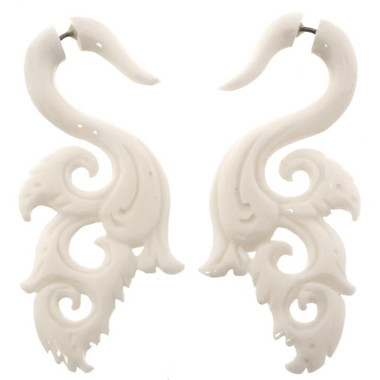 1 1/2" Fake Gauge White Bison Bone Carving Post Earrings