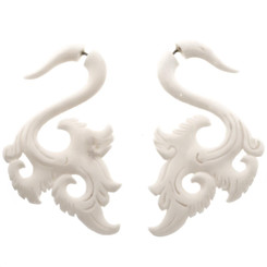 2 1/2" FAKE GAUGE WHITE BONE TRIBAL HANDCARVED ETHNIC BODY JEWELRY POST earrings