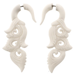 2 3/8" FAKE GAUGE WHITE BUFALLO BONE BOHEMIAN HAND CARVING ETHNIC POST earrings