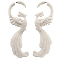3 1/2" FAKE GAUGE WHITE BISON BONE ROOSTER BIRD CARVING POST earrings