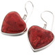 7/8" Heart Valentine Red Coral 925 Sterling Silver Earrings