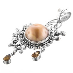 Filigree Champagne Cultured Mabe Pearl Citrine 925 Sterling Silver Pendant, 2 3/16"