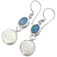 1" FLOWER MOTHER OF PEARL SHELL NATURAL OPAL GEMS 925 STERLING SILVER earrings