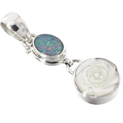 1 3/8" FLOWER MOTHER OF PEARL SHELL NATURAL OPAL 925 STERLING SILVER pendant