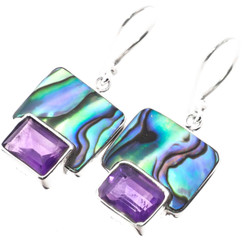 11/16" GENUINE PAUA ABALONE SHELL AMETHYST STERLING SILVER earrings