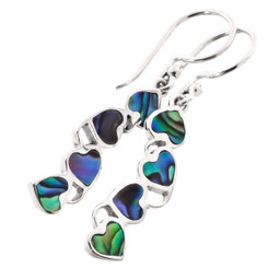 1" CASCADING HEARTS PAUA ABALONE SHELL 925 STERLING SILVER earrings