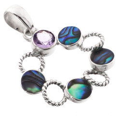 1 3/8" ADORABLE PAUA ABALONE SHELL AMETHYST 925 STERLING SILVER pendant
