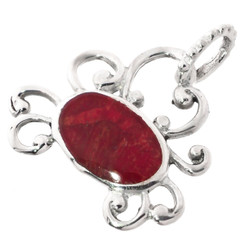 1" CRAB  RED CORAL SHELL ARTISANAL HANDMADE 925 STERLING SILVER pendant