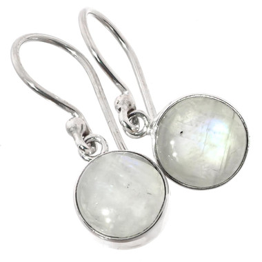 3/8" DAINTY ROUND 9MM MOONSTONE 925 STERLING SILVER DROP earrings