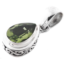 1" TEARDROP PEAR NATURAL PERIDOT SCROLL FILIGREE 925 STERLING SILVER pendant