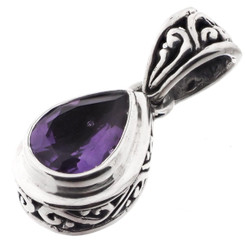 1" DAINTY PEAR TEARDROP AMETHYST SCROLL FILIGREE 925 STERLING SILVER pendant