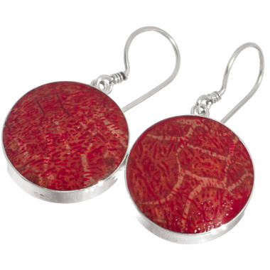 3/4" Round Red Sponge Coral 925 Sterling Silver Earrings