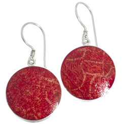 3/4" Round Red Sponge Coral 925 Sterling Silver Earrings