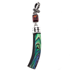 2 1/4" PAUA ABALONE SHELL RED GARNET 925 STERLING SILVER pendant