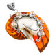 2 3/8" COOL FRESHWATER PEARL COGNAC AMBER OPEN NAUTILUS SHELL 925 SILVER pendant