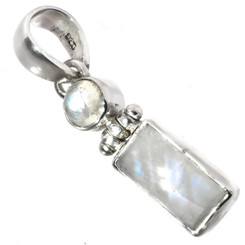 1 3/8" BLUE IRIDESCENT MOONSTONE GEMS 925 STERLING SILVER pendant