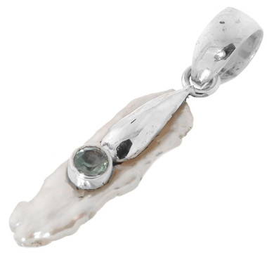 1 1/2" BIWA FRESHWATER STICK PEARL BLUE TOPAZ 925 STERLING SILVER pendant