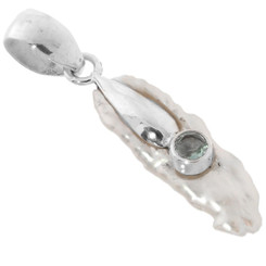1 1/2" BIWA FRESHWATER STICK PEARL BLUE TOPAZ 925 STERLING SILVER pendant