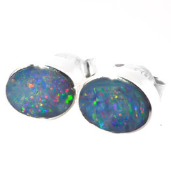 3/8" NATURAL AUSTRALIAN OPAL 925 STERLING SILVER STUD earrings