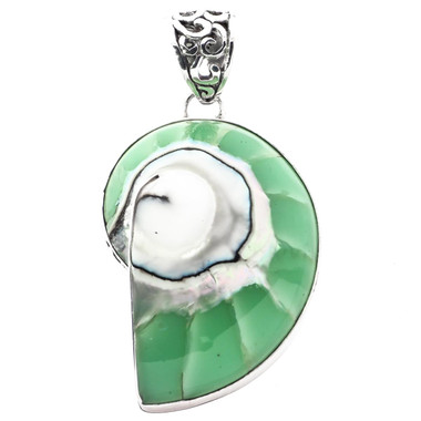 1 3/4" COOL OPEN TURQUOISE GREEN NAUTILUS SHELL 925 STERLING SILVER pendant