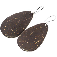 1 9/16" TEARDROP CLASSIC NATURAL COCONUT SHELL WOOD 925 STERLING SILVER earrings