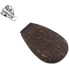 2 1/4" CLASSIC TEARDROP COCONUT SHELL WOOD 925 STERLING SILVER pendant