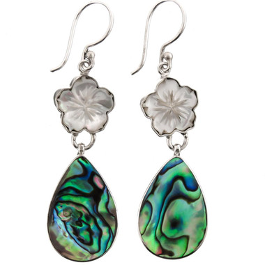 1 5/8" FLOWER MOTHER OF PEARL SHELL PAUA ABALONE 925 SILVER earring