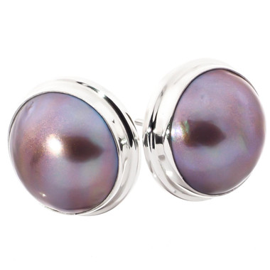 5/8" COPPER-TONE LAVENDER MABE PEARL 925 STERLING SILVER POST earrings