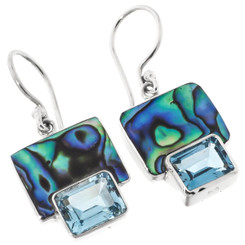 11/16" GENUINE PAUA ABALONE SHELL BLUE TOPAZ 925 STERLING SILVER earrings