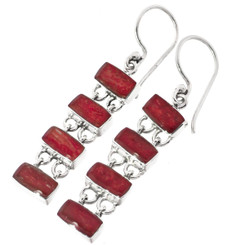 1 1/4" CASCADING RED CORAL 925 STERLING SILVER DANGLE DROP earrings