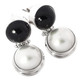 1 1/8"  WHITE MABE PEARL BLACK ONYX 925 STERLING SILVER STUD earrings