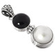 1 3/16" BLACK ONYX WHITE MABE CULTURED  PEARL 925 STERLING SILVER pendant