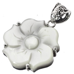 1 1/2" MOTHER OF PEARL SHELL MAGNOLIA FLOWER 925 STERLING SILVER PRONG pendant