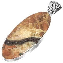 Pyritized Ammonite Cross-section 925 Sterling Silver Pendant, 2 3/4