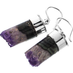 Amethyst Crystal Tube 925 Sterling Silver French Wires Earrings, 1"