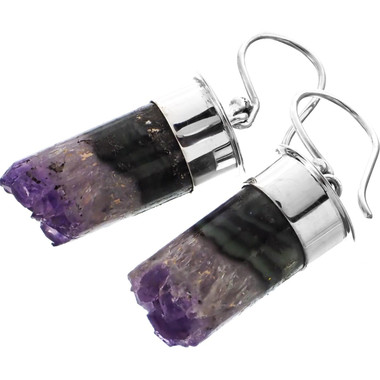 Amethyst Crystal Tube 925 Sterling Silver French Wires Earrings, 1"