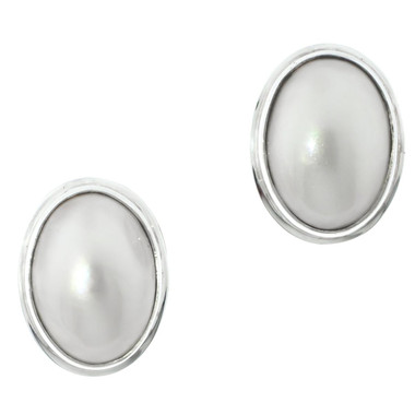 13/16" OVAL WHITE OCEAN CULTURED MABE PEARL 925 STERLING SILVER STUD earrings