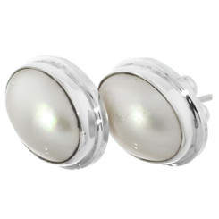 13/16" OVAL WHITE OCEAN CULTURED MABE PEARL 925 STERLING SILVER STUD earrings