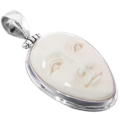 1 3/4" HANDCRAFTED BALI GODDESS BISON BONE CARVING STERLING SILVER pendant