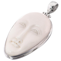 2 1/8" HANDCRAFTED BALI GODDESS BISON BONE CARVING STERLING SILVER pendant