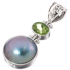 1 5/8" GORGEOUS BLUE MABE PEARL PERIDOT 925 STERLING SILVER pendant