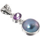 1 5/8" GORGEOUS BLUE MABE PEARL AMETHYST 925 STERLING SILVER pendant