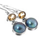 1" STUNNING BLUE MABE PEARL CITRINE 925 STERLING SILVER earrings