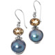 1" STUNNING BLUE MABE PEARL CITRINE 925 STERLING SILVER earrings