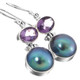 1" STUNNING BLUE MABE PEARL AMETHYST 925 STERLING SILVER earrings