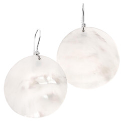 1 5/8" ROUND OYSTER WHITE MOTHER OF PEARL SHELL 925 STERLING SILVER earrings